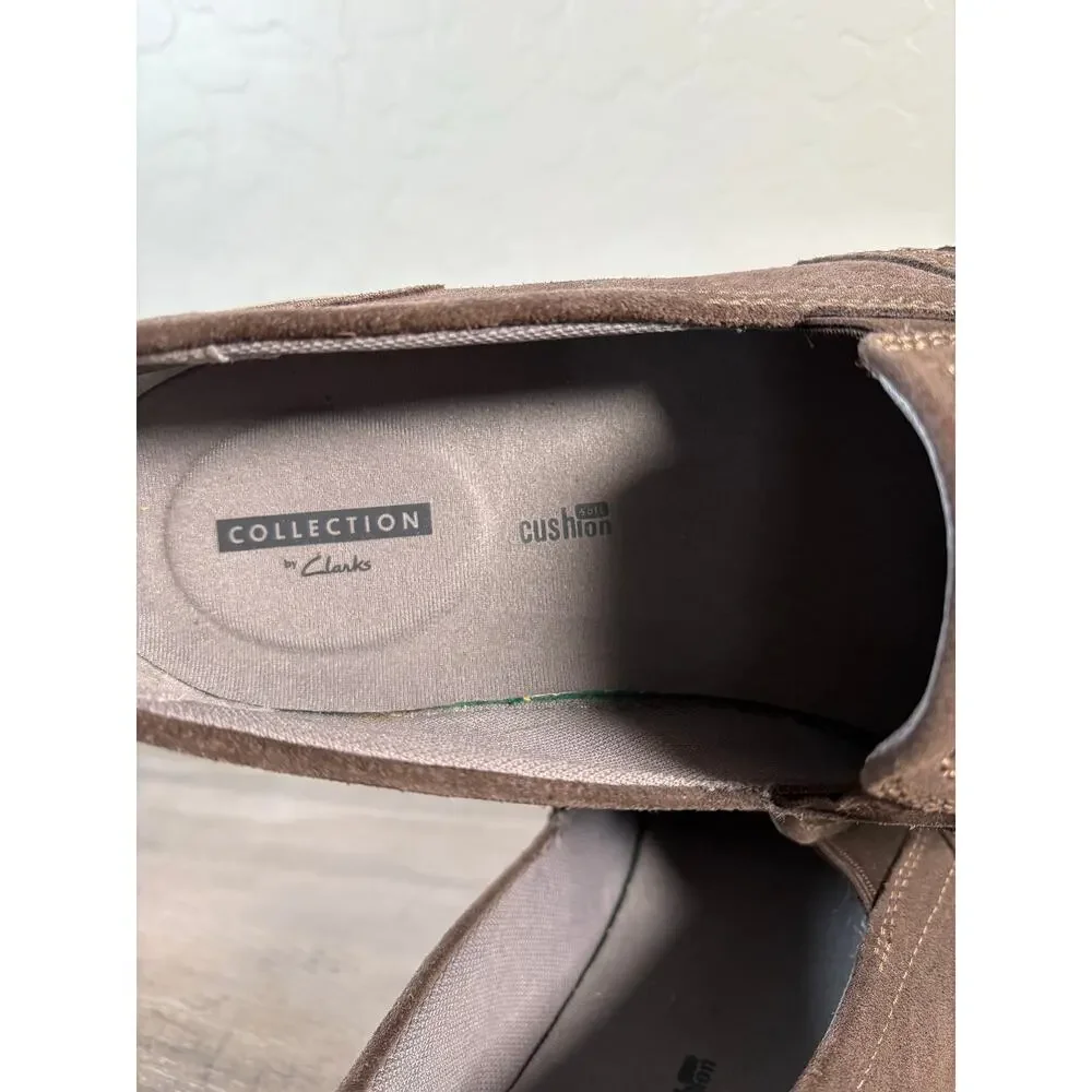 CLARKS Shoes Mens 11.5‎ Suede Leather Gossler Race Brown Slip on Loafers